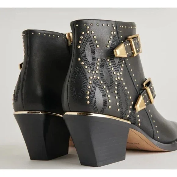 Dolce Vita Ronnie Black Ankle Boots Gold Studs Sz: 7